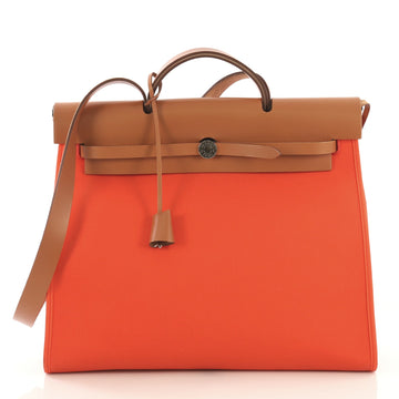 Hermes Herbag Zip Leather and Toile 39 Orange 419411