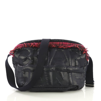 Chanel Doudoune Messenger Bag Embossed Nylon Medium Blue 4195114