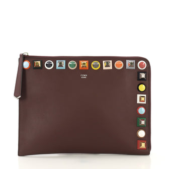 Fendi Flat Clutch Studded Leather - Designer Handbag - Rebag