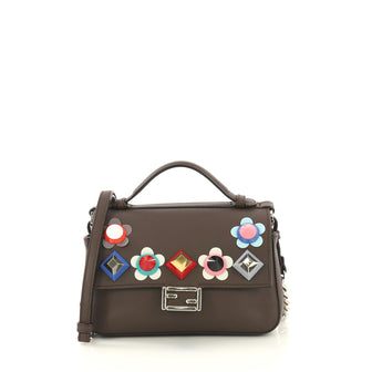 Fendi Flowerland Double Baguette Crossbody Bag Embellished Leather Micro