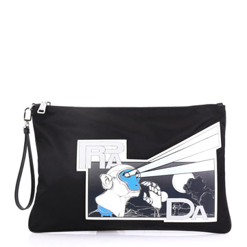 Prada Wristlet Clutch Printed Tessuto Medium Black 4197114