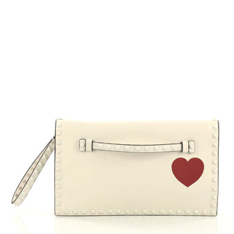 Valentino Rockstud Heart Flap Clutch Printed Leather neutral 4197123