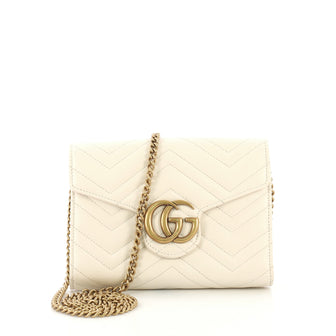 Gucci GG Marmont Chain Wallet Matelasse Leather Mini White 419731