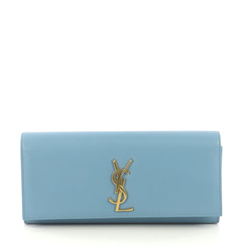 Saint Laurent Classic Monogram Clutch Leather Long Blue 419902