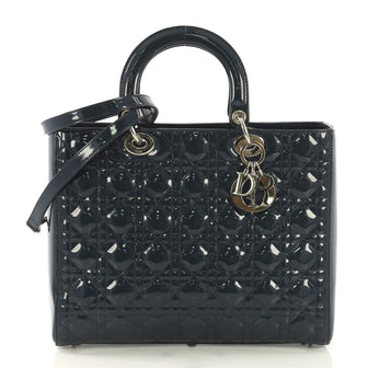 Christian Dior Lady Dior Handbag Cannage Quilt Patent Large Blue 419931