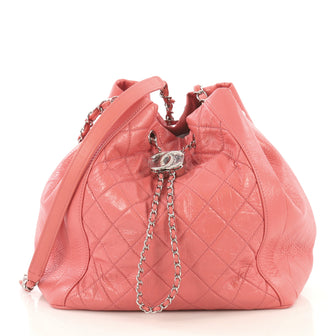 Chanel Bi Vintage Drawstring Bucket Bag Quilted Crumpled Calfskin Medium
