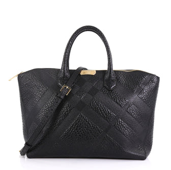 Burberry Dewsbury Convertible Tote Check Embossed Leather Black 420262