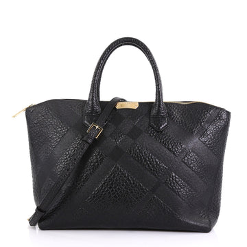 Burberry Dewsbury Convertible Tote Check Embossed Leather Black 420262