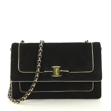 Salvatore Ferragamo Ginny Crossbody Bag Suede Large Black 420501