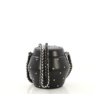Saint Laurent Chain Minaudiere Crystal Studded Leather Black 420623
