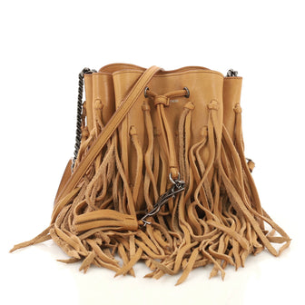 Saint Laurent Fringe Monogram Bourse Bucket Bag Leather Mini Brown 420651