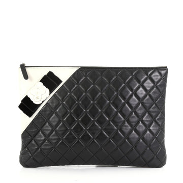 Chanel Camellia O Case Clutch Quilted Lambskin Large