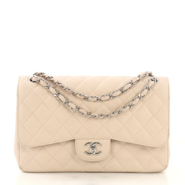 Chanel Classic Double Flap Bag Quilted Caviar Jumbo White 420731