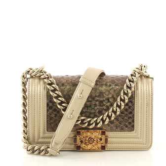 Chanel Metiers d'Art Boy Flap Bag Python Small Gold 420781