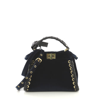 Fendi Peekaboo Bag Suede with Ribbon Whipstitch Mini Blue 420932
