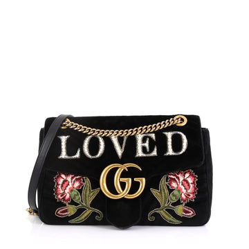 Gucci GG Marmont Flap Bag Embroidered Matelasse Velvet Medium
