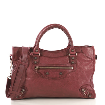 Balenciaga City Giant Studs Bag Leather Medium Red 421121