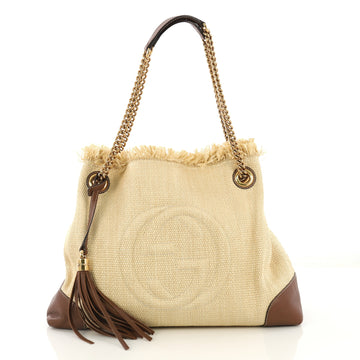 Gucci Soho Chain Strap Shoulder Bag Straw and Leather Medium Brown 421202
