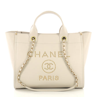 Chanel Deauville Tote Studded Caviar Small Neutral 421203