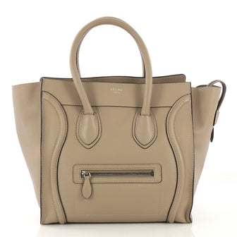 Celine Luggage Handbag Grainy Leather Mini Neutral 421481