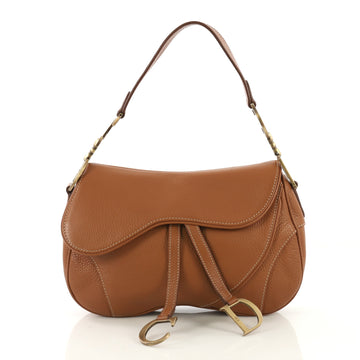 Christian Dior Vintage Double Saddle Bag Leather Brown 4215401