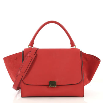 Celine Trapeze Handbag Leather Medium Red 421691