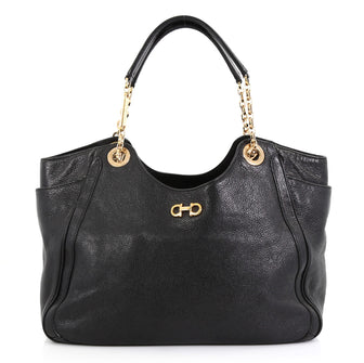 Salvatore Ferragamo Betulla Chain Tote Leather Medium Black 421711