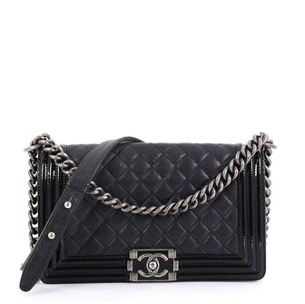 Chanel Boy Flap Bag Quilted Goatskin with Patent Old Medium