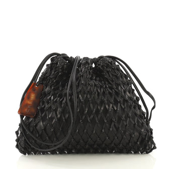 Chanel Vintage Resin Bucket Bag Woven Leather Medium Black 42196113