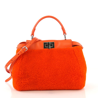 Fendi Peekaboo Bag Shearling Mini Orange 4219616