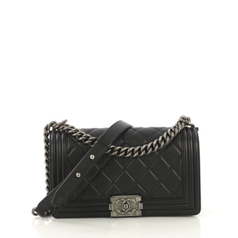 Chanel Boy Flap Bag Quilted Lambskin Old Medium Black 421961