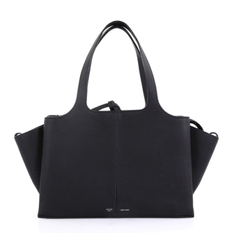 Celine Tri-Fold Shoulder Bag Grained Calfskin Small Black 421962
