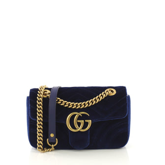 Gucci GG Marmont Flap Bag Matelasse Velvet Mini Blue 4219655
