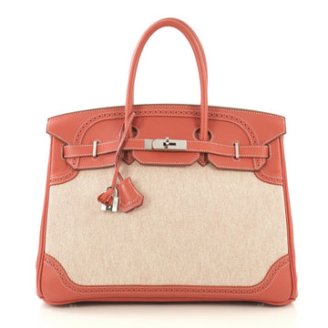 Hermes Birkin Ghillies Handbag Toile and Red Swift with 4219663