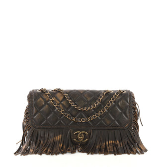 Chanel Paris-Dallas Fringe Flap Bag Quilted Leather Brown 4219667