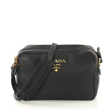 Prada Double Zip Camera Bag Vitello Phenix Medium Black 4219674