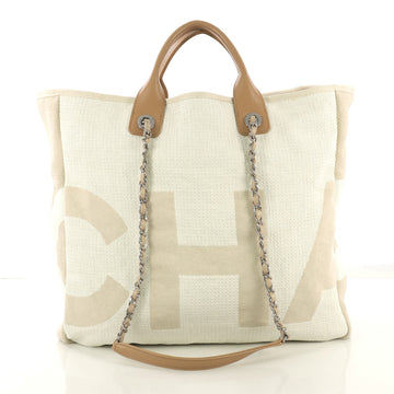 Chanel Logo Shopping Tote Printed Raffia Large Neutral 4219676