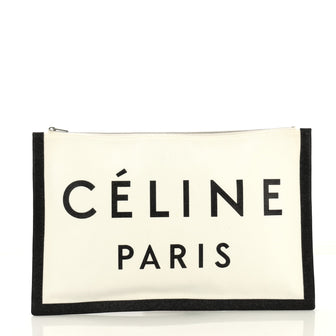 Celine Made In Pouch Printed Canvas Large White 4219679