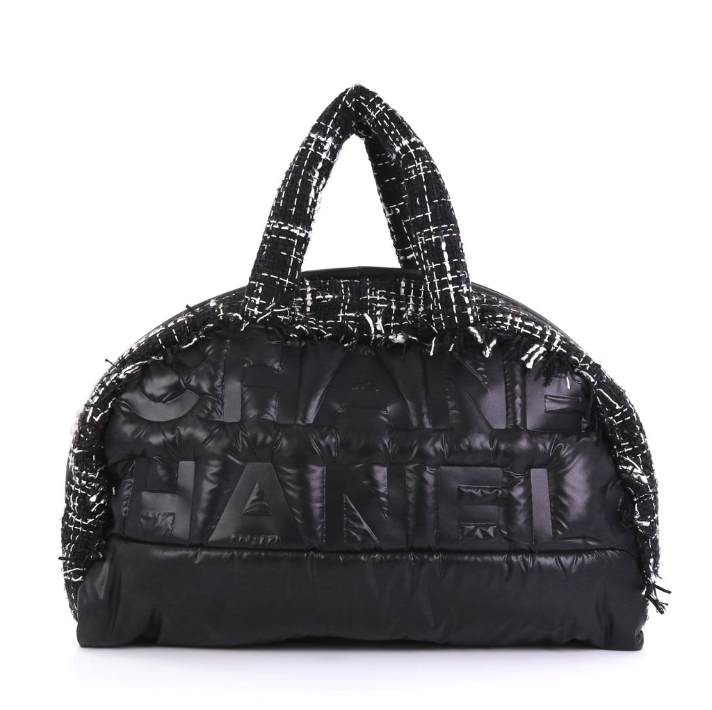 Chanel Doudoune Bowling Bag Embossed Nylon Large Black