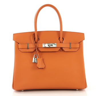 Hermes Birkin Handbag Orange Epsom with Palladium Hardware 421969