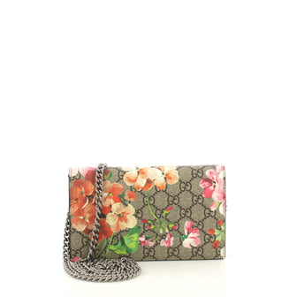 Gucci Chain Wallet Blooms Print GG Coated Canvas Brown 422081