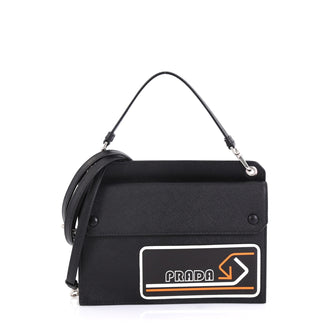 Prada Logo Patch Crossbody Bag Saffiano Leather Mini Black 422231