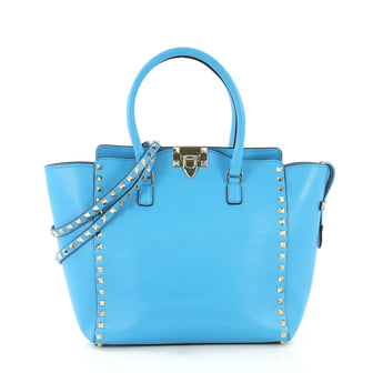 Valentino Rockstud Tote Rigid Leather Medium Blue 422241
