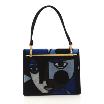 Prada Cubist Top Handle Bag Printed Velvet Blue 4224016
