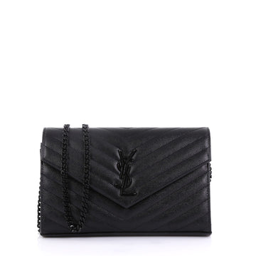 Saint Laurent Classic Monogram Wallet on Chain Matelasse Chevron Leather Medium