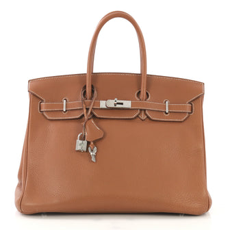 Hermes Birkin Handbag Brown Clemence with Palladium Hardware 422512