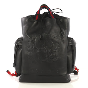 Gucci Web Drawstring Backpack Embossed Leather Large