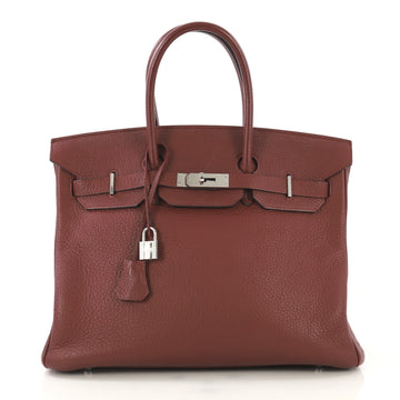 Hermes Birkin Handbag Red Clemence with Palladium Hardware 35