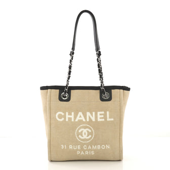 Chanel Model: North South Deauville Tote Canvas Small Neutral 42251/45