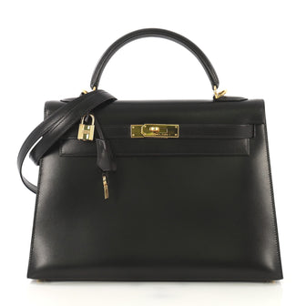 Hermes Kelly Handbag Black Box Calf with Gold Hardware 32 422514
